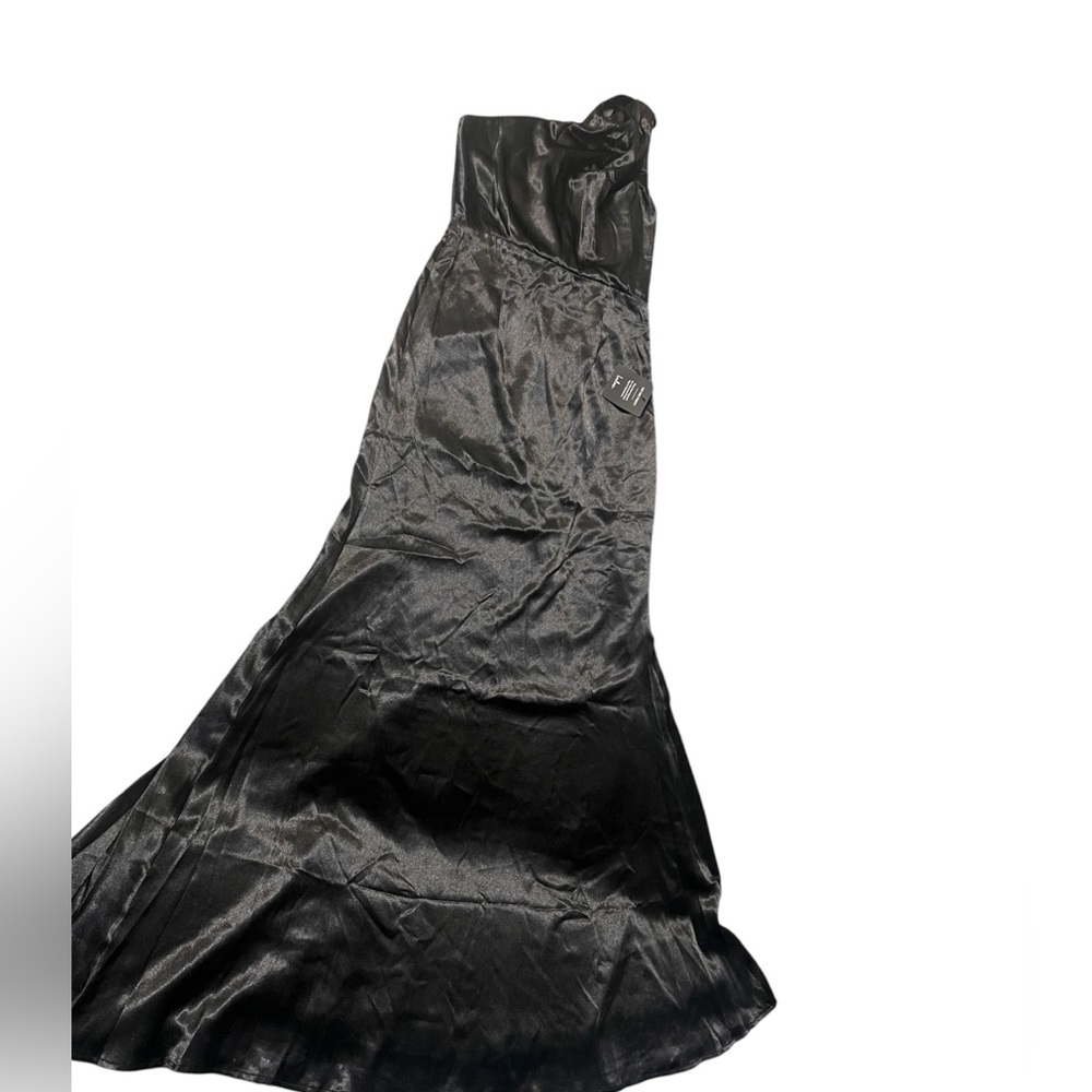 Lulu's Black Satin One-Shoulder Dress with Crisscross Back NWT